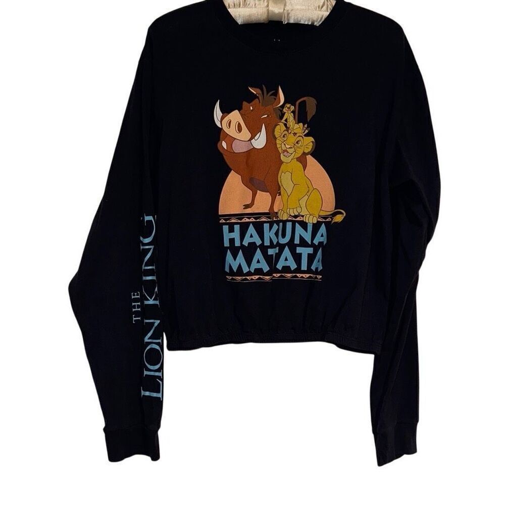 Disney Navy Blue Lion King Hakuna Matata Squad Graphic Cropped Shirt Girls XL